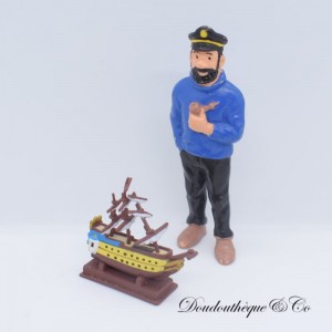 2 Figurines Capitaine Haddock et le bateau " la licorne" le secret de la licorne  8 cm