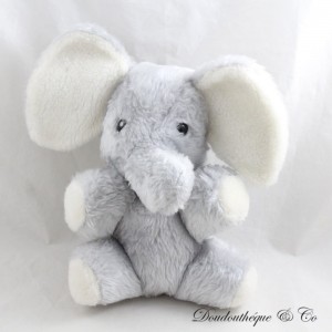 Vintage plush elephant TEDDY grey white bell 22 cm