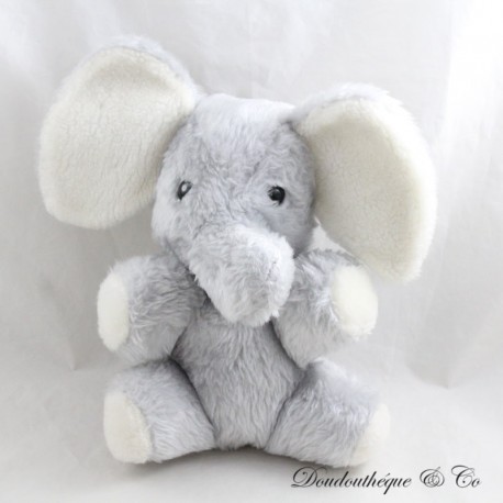 Vintage Plüschelefant TEDDY grau weiß glöckchen 22 cm