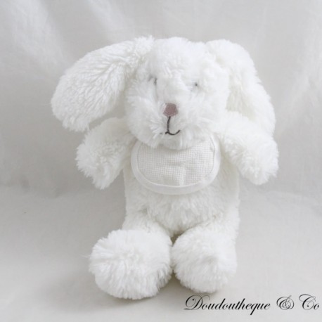 Peluche lapin DMC blanc bavoir à brodé