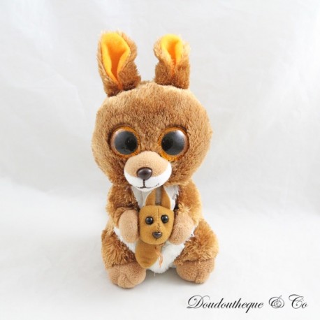 Gefüllter Kipper das Känguru TY Mütze Boos Braun mit Baby großen Augen 18 cm Gefüllter Kipper das Känguru TY Mütze Boos Braun mit Baby großen Augen 18 cm