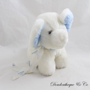 Vintage Stuffed Elephant TEDDY White Blue