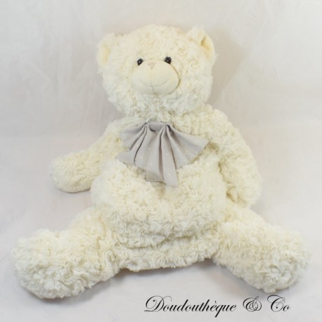 ETAM Teddybär mit Pyjama Wärmflasche weiß Schleife grau 46 cm