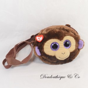 Monkey Head Plüsch Rucksack TY Big Eyes Purple Brown 17 cm