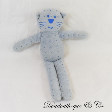 Doudou chat BOUT'CHOU Monoprix gris étoiles bleues 30 cm