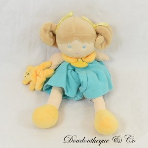 Puppet cuddly toy doll DOUDOU ET COMPAGNIE Les Demoiselles graffiti turquoise DC2551 31 cm