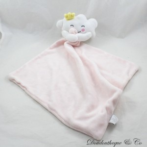 Pañuelo de peluche nube Bebé Douceur blanc rosa couronne 46 cm