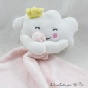 Pañuelo de peluche nube Bebé Douceur blanc rosa couronne 46 cm