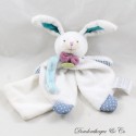 Flat rabbit cuddly toy DOUDOU ET COMPAGNIE Les Ptitous white blue pacifier clip 20 cm