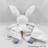 Flat rabbit cuddly toy DOUDOU ET COMPAGNIE Les Ptitous white blue pacifier clip 20 cm