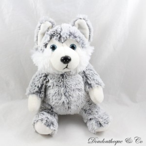 Perro husky de peluche RODADOU gris moteado blanco negro lobo 23 cm