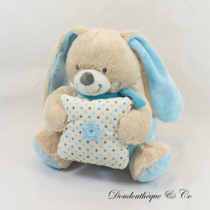 Musical plush ball rabbit MOTS D'ENFANTS blue cushion star Leclerc 24 cm