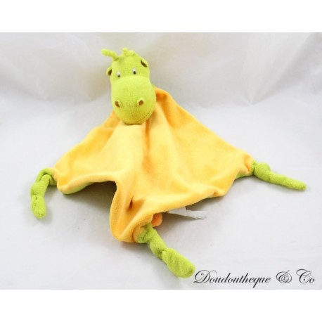 Flat cuddly toy dragon SQUAREBLANC White green orange 38 cm