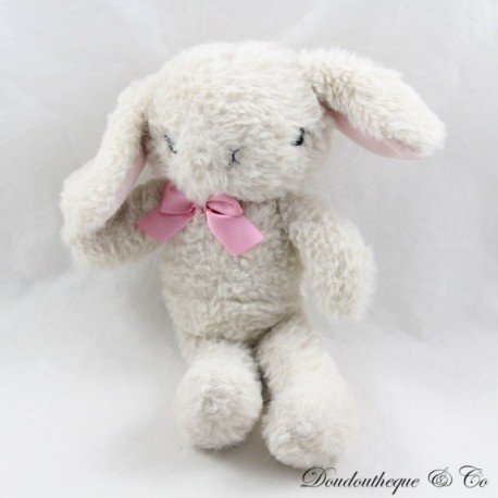 Flauschiges Plüschkaninchen H&M Nathalie Lété beige rosa Schleife 22 cm Flauschiges Plüschkaninchen H&M Nathalie Lété beige rosa Schleife 22 cm