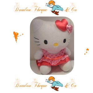 Peluche HELLO KITTY robe motif coeur 21cm