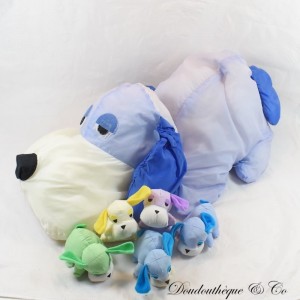Peluche chien style puffalump toile de parachute maman et ses 5 bébés chiots Vintage 55 cm