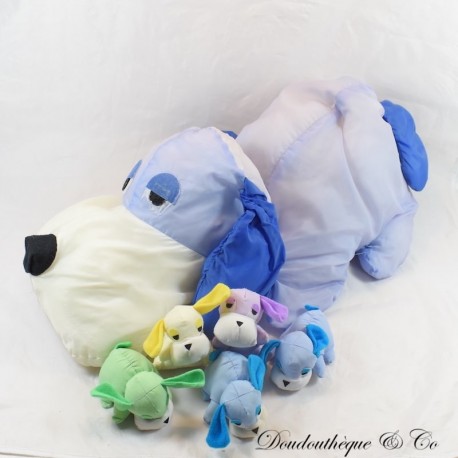 Plüsch Hund Stil Puffallump Fallschirm Leinwand Mama und ihre 5 Baby Welpen Vintage 55 cm Plüsch Hund Stil Puffallump Fallschirm Leinwand Mama und ihre 5 Baby Welpen Vintage 55 cm