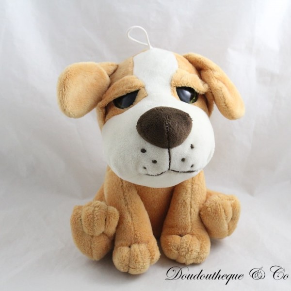 Peluche chien NICKY TOY marron gros yeux brillants 22 cm SOS doudou