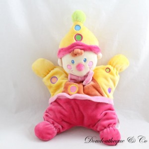 Doudou semi plat clown NICOTOY lutin rose jaune