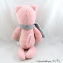 Peluche gatto LES GOURMANDISES DE SOPHIE sciarpa rosa lana grigia 36 cm