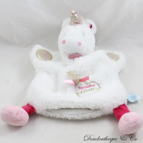 Doudou marionnette licorne BABY NAT' Poussière d'étoile blanc rose BN0414