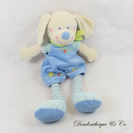 Plush dog MOTS D'ENFANTS LECLERC blue green striped legs 32 cm