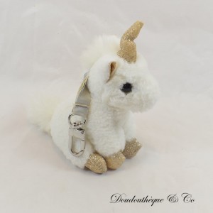 Porte Clés Peluche licorne HISTOIRE D'OURS blanc et or paillettes 13 cm