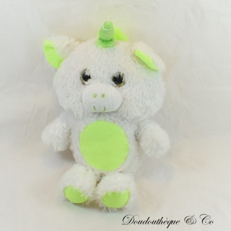 Peluche licorne Sans marque jaune et blanc gros yeux brillants 33 cm