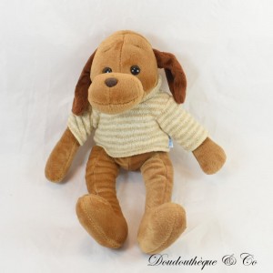 Plüsch Hund TEDDY BÄR brauner Pullover beige gestreift vintage 35 cm