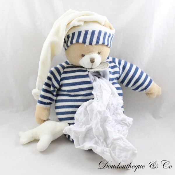 Doudou Handkerchief Bear DOUDOU ET COMPAGNIE Blue Striped Sailor Airplane 32 c