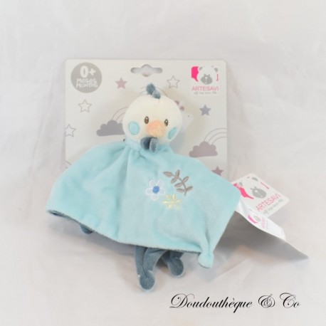 Flat cuddly toy ARTESAVI hen blue grey flower 25 cm NEW