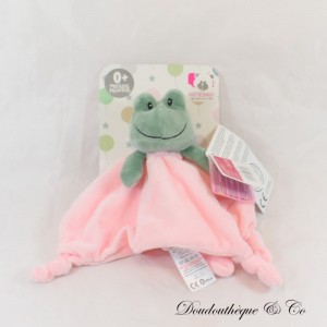 Doudou plat Grenouille ARTESAVI rose et gris 25 cm NEUF