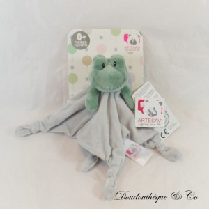 Doudou plat Grenouille ARTESAVI gris 25 cm NEUF