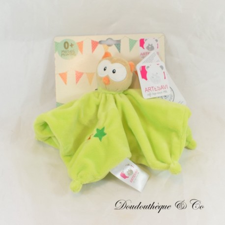 Doudou plat Hibou ou chouette ARTESAVI vert 25 cm NEUF Doudou plat Hibou ou chouette ARTESAVI vert 25 cm NEUF