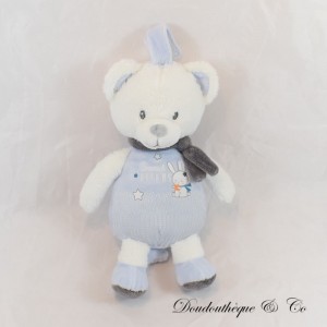 Plush Musical Bear CHILDREN'S WORDS Sweet dreams blue white rabbit stars Leclerc 25 cm