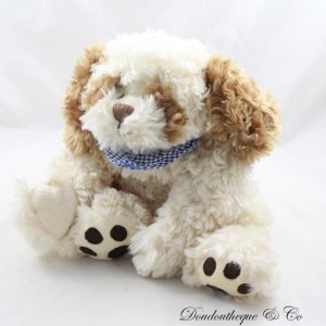 Peluche de perro BUKOWSKI beige marrón azul pañuelo a cuadros 30 cm