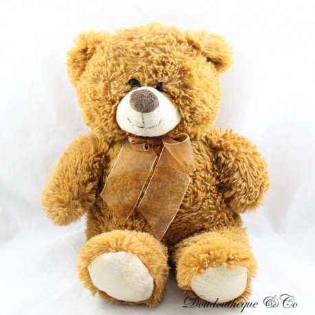 Peluche ours MAX & SAX marron beige noeud organza 40 cm