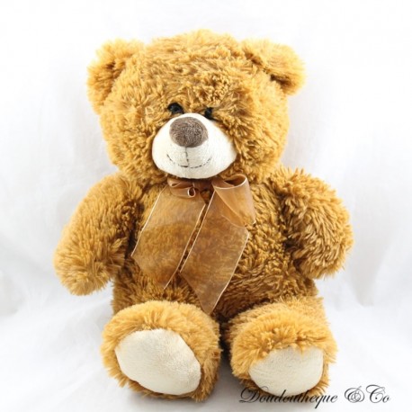 Plush bear MAX & SAX brown beige organza bow 40 cm