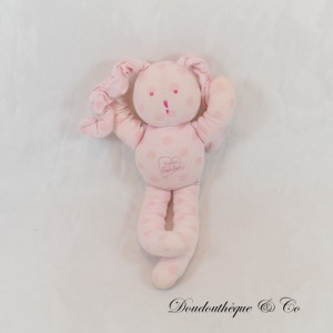 Conejo de peluche PETIT BATEAU Caramelo rosa con lunares blancos rosas 24 cm