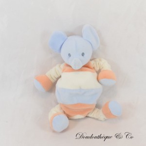Elephant handkerchief cuddly toy SUCRE D'ORGE blue and orange 19 cm