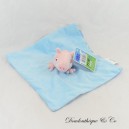 Doudou plat cochon Peppa Pig SAMBRO carré bleu tissus imprimé 29 cm NEUF