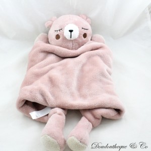 Großer flacher Teddybär GEMO Pink Scratch Plaid Augen geschlossen 55 cm