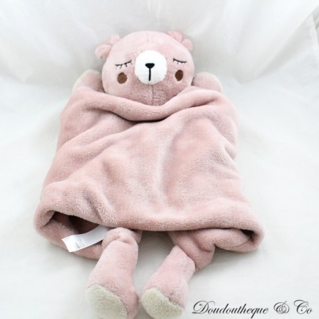 Large Flat Teddy Bear GEMO Pink Scratch Plaid Eyes Closed 55 cm