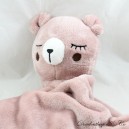 Large Flat Teddy Bear GEMO Pink Scratch Plaid Eyes Closed 55 cm