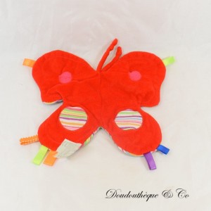 Flat cuddly toy butterfly insect CARREBLANC Square White red 20 cm