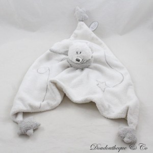 Doudou plat ours DIMPEL triangle blanc gris étoiles écharpe 32 cm