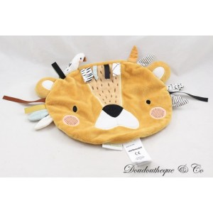 Flaches Kuscheltier Löwenkopf VERTBAUDET Tansania orange schwarz weiß Vogel 22 cm