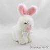 Plush Bunny Teddy Bear White Pink Vintage Sitting Ribbon 20 cm