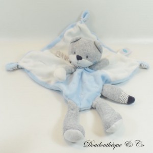 Flat cuddly toy fox TEX BABY blue grey scarf polka dots leg 30 cm