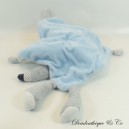 Doudou plat renard TEX BABY bleu gris écharpe pois jambe 30 cm